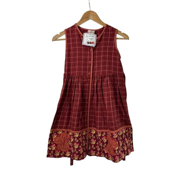 Cornelloki Other - NWT Cornelloki Girls 7/8 Sleeveless Red Plaid & Floral Dress With Buttons
